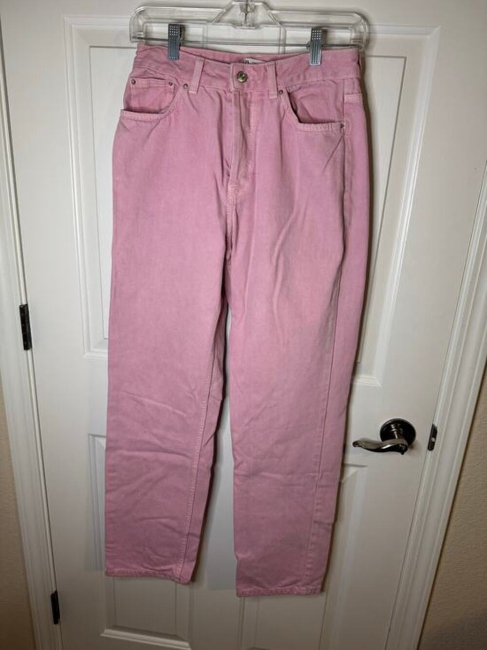 Zara Straight Leg 4 Button Denim High Waist Jeans Light Pink Size 6